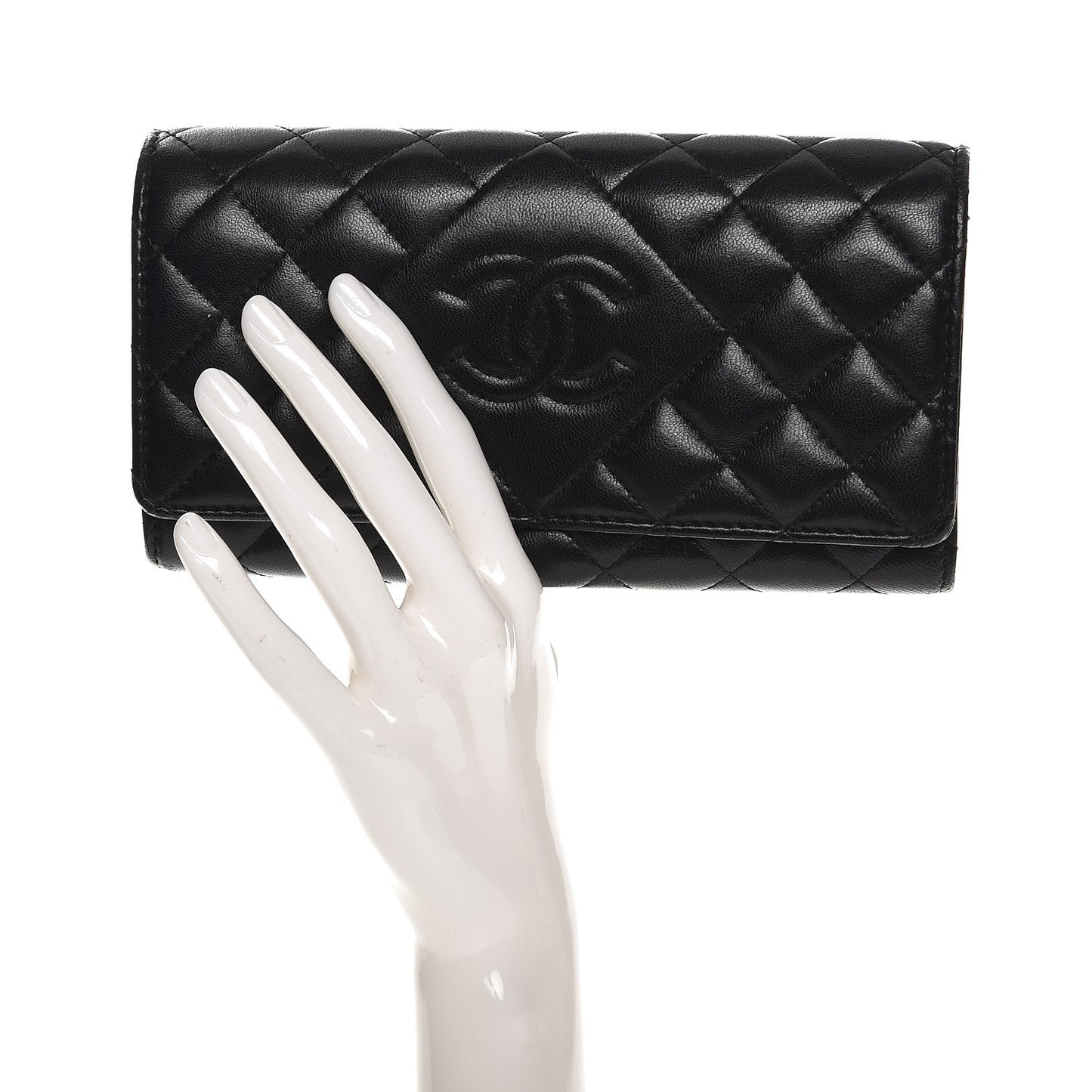 Lambskin Quilted Large Diamond CC Flap Wallet Black