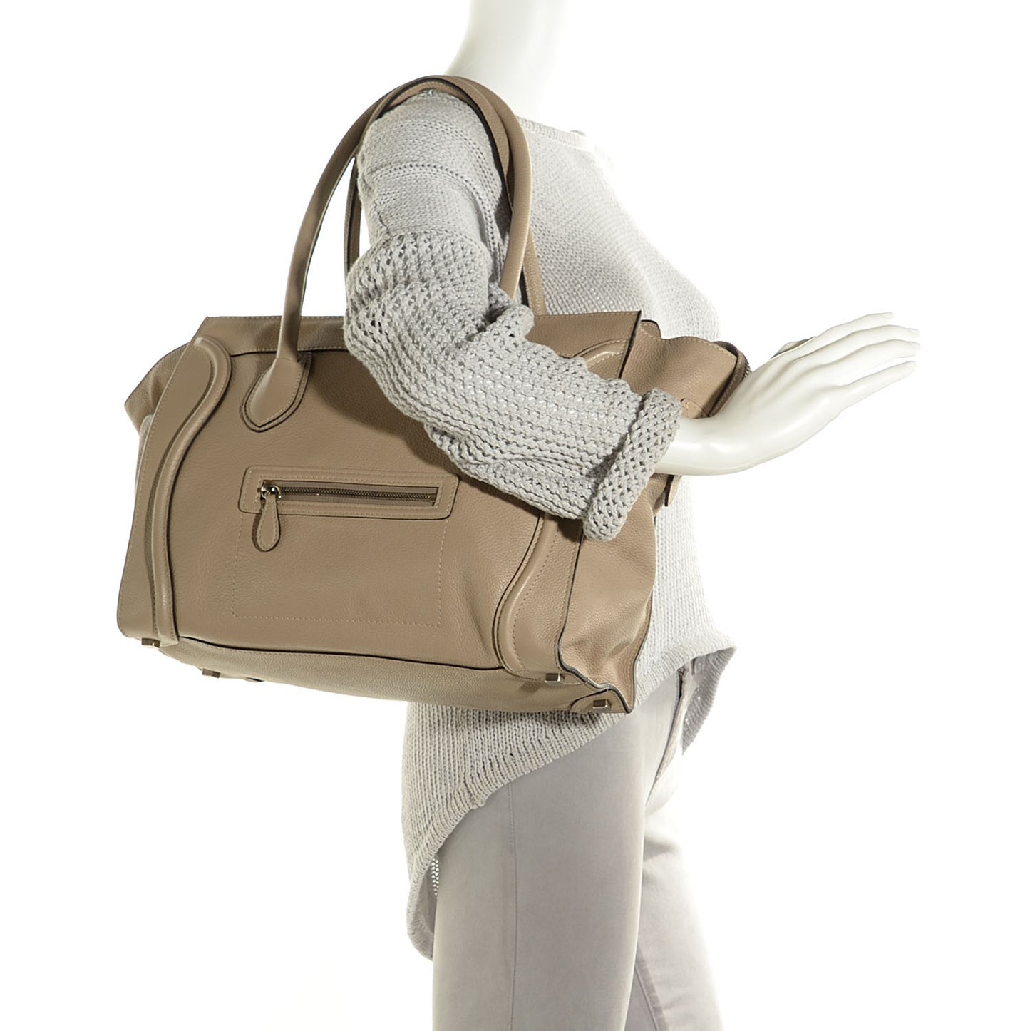 Drummed Calfskin Shoulder Luggage Dune