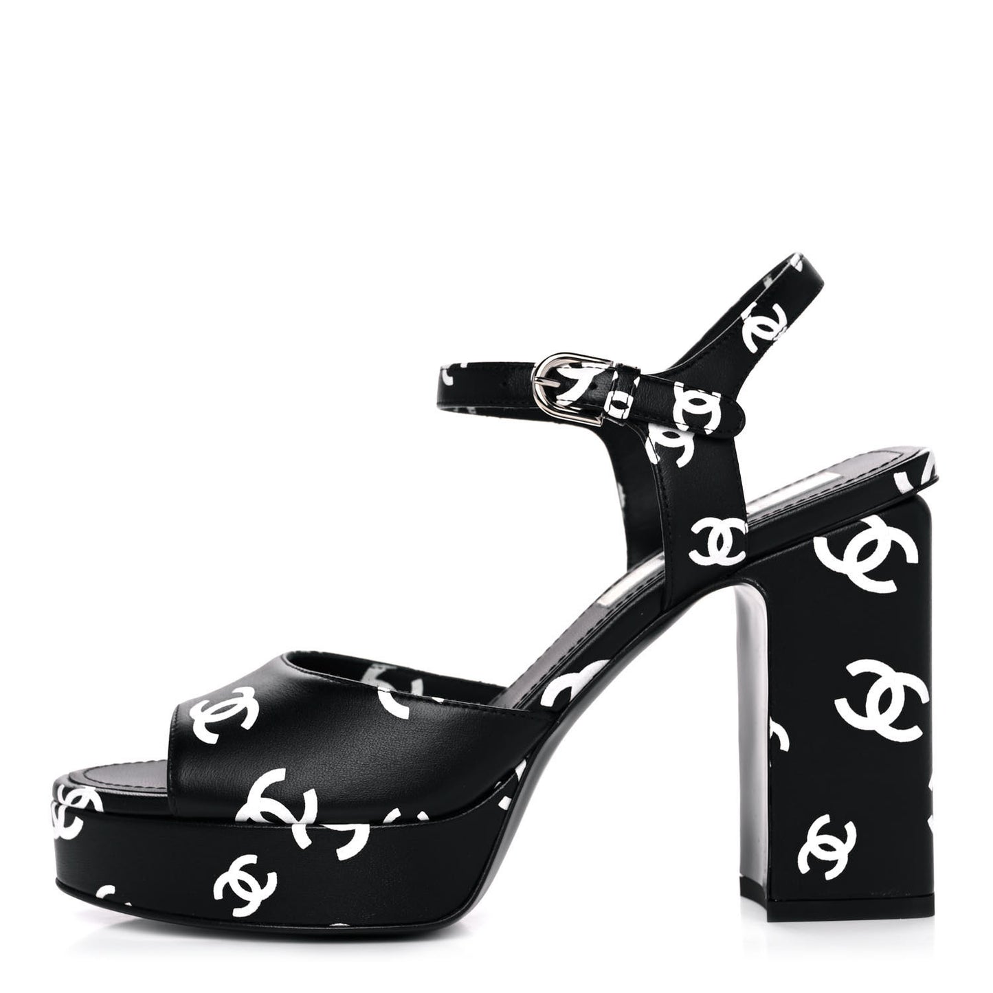 Printed Lambskin Coco Beach Platform Sandals 37 Black White