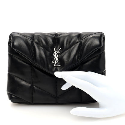 Saint Laurent Lambskin Monogram Loulou Puffer Pouch Clutch Black 2 of 12