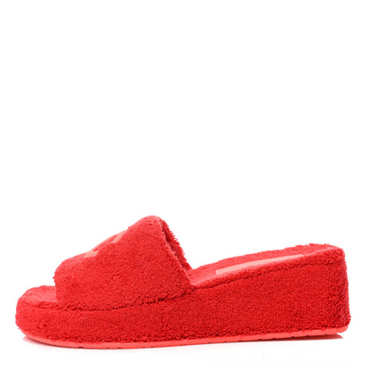 Chanel Terry CC Flat Mules Sandals 38 Dark Red Orange 1 of 9