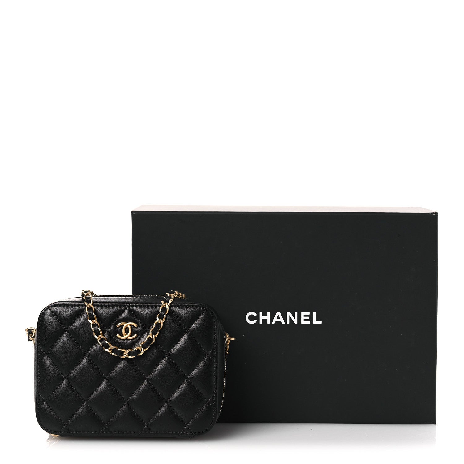 Chanel Lambskin Quilted CC Pearl Crush Camera Case Black 11 of 11