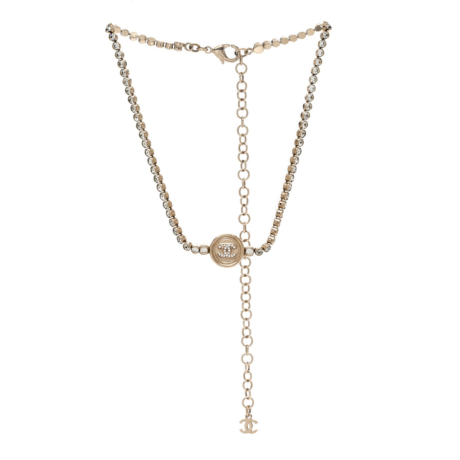 Chanel Crystal CC Chain Short Necklace Gold 3 of 5