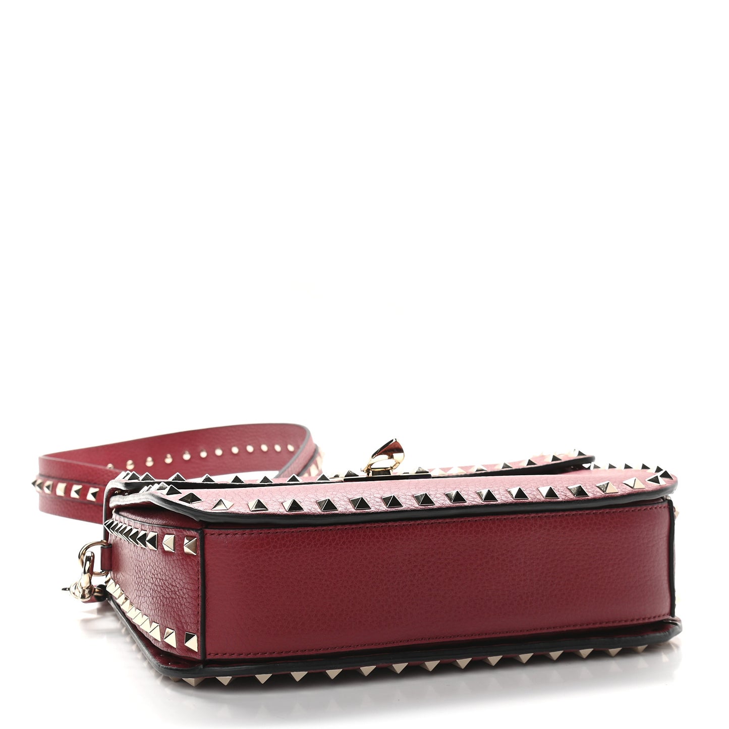 Pebbled Calfskin Medium Rockstud Flap Saddle Bag Rubino