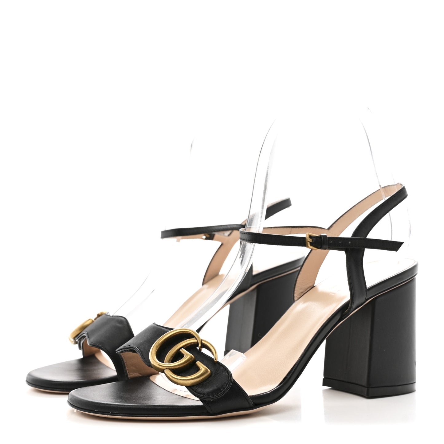 Lifford Calfskin GG Marmont Ankle Wrap 75mm Sandals 37.5 Black