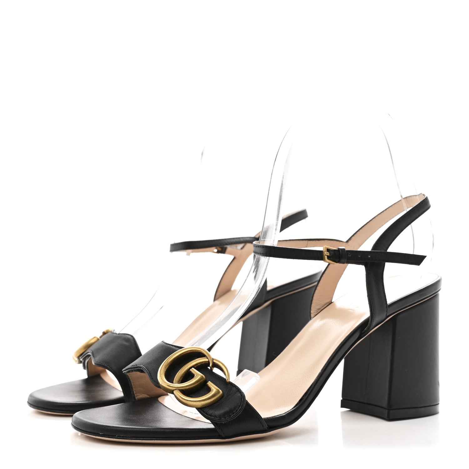 Gucci Lifford Calfskin GG Marmont Ankle Wrap 75mm Sandals 37.5 Black 4 of 10