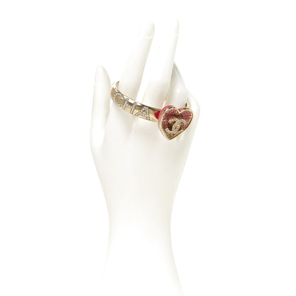 Chanel Metal Crystal Coco In Love CC Heart Cuff Bracelet L Gold Pink 2 of 4