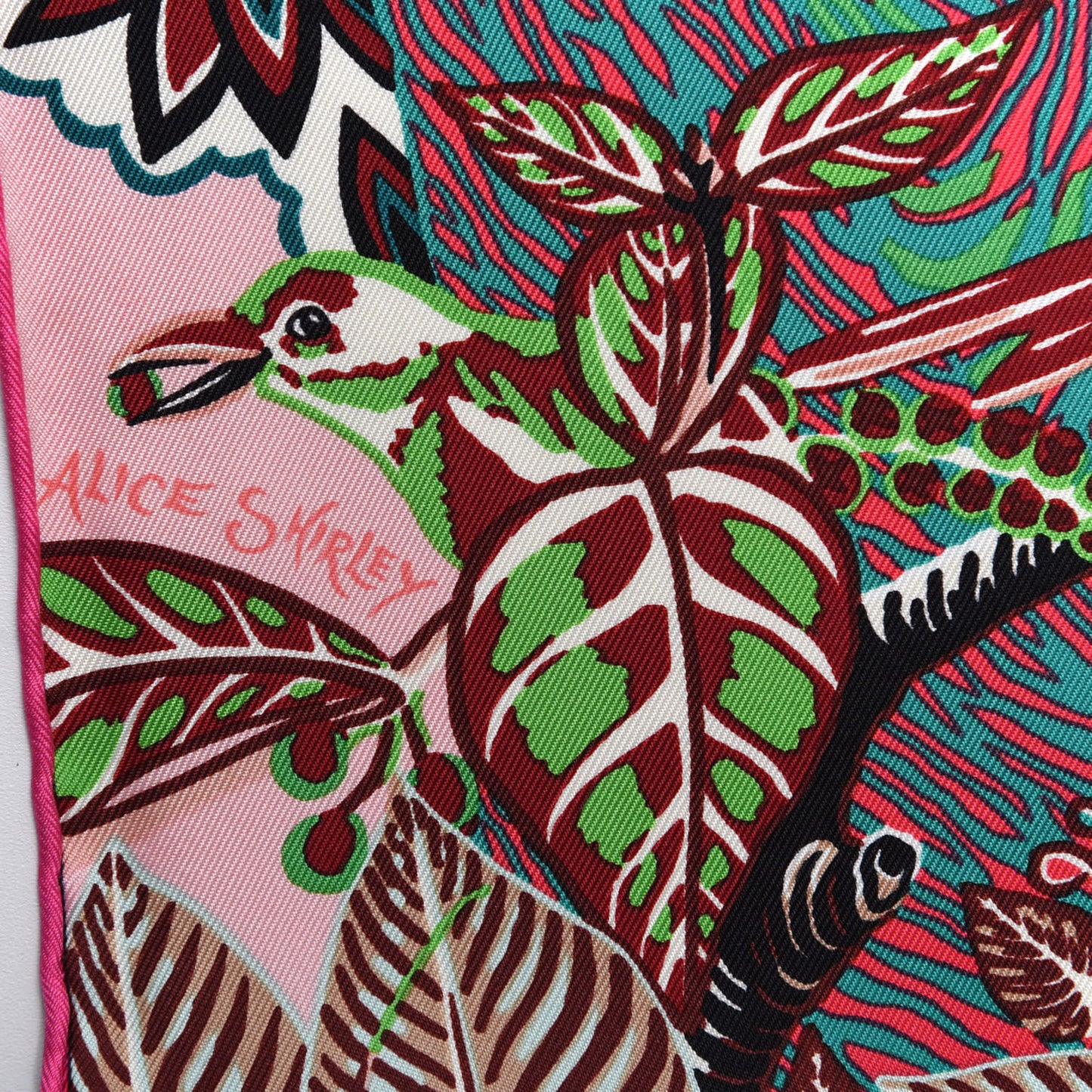 Silk Wild Singapore Scarf 90 Rose Vert Bordeaux