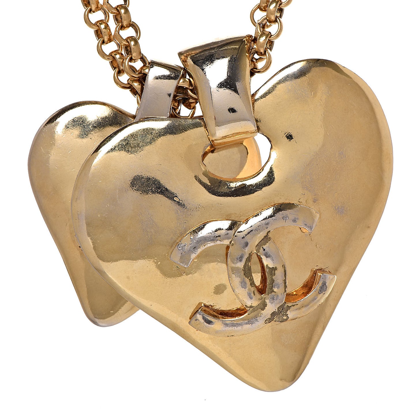 CC Double Heart Chain Pendant Necklace Gold