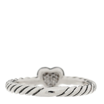David Yurman Sterling Silver Diamond Cable Classics Heart Ring 52 6 3 of 4