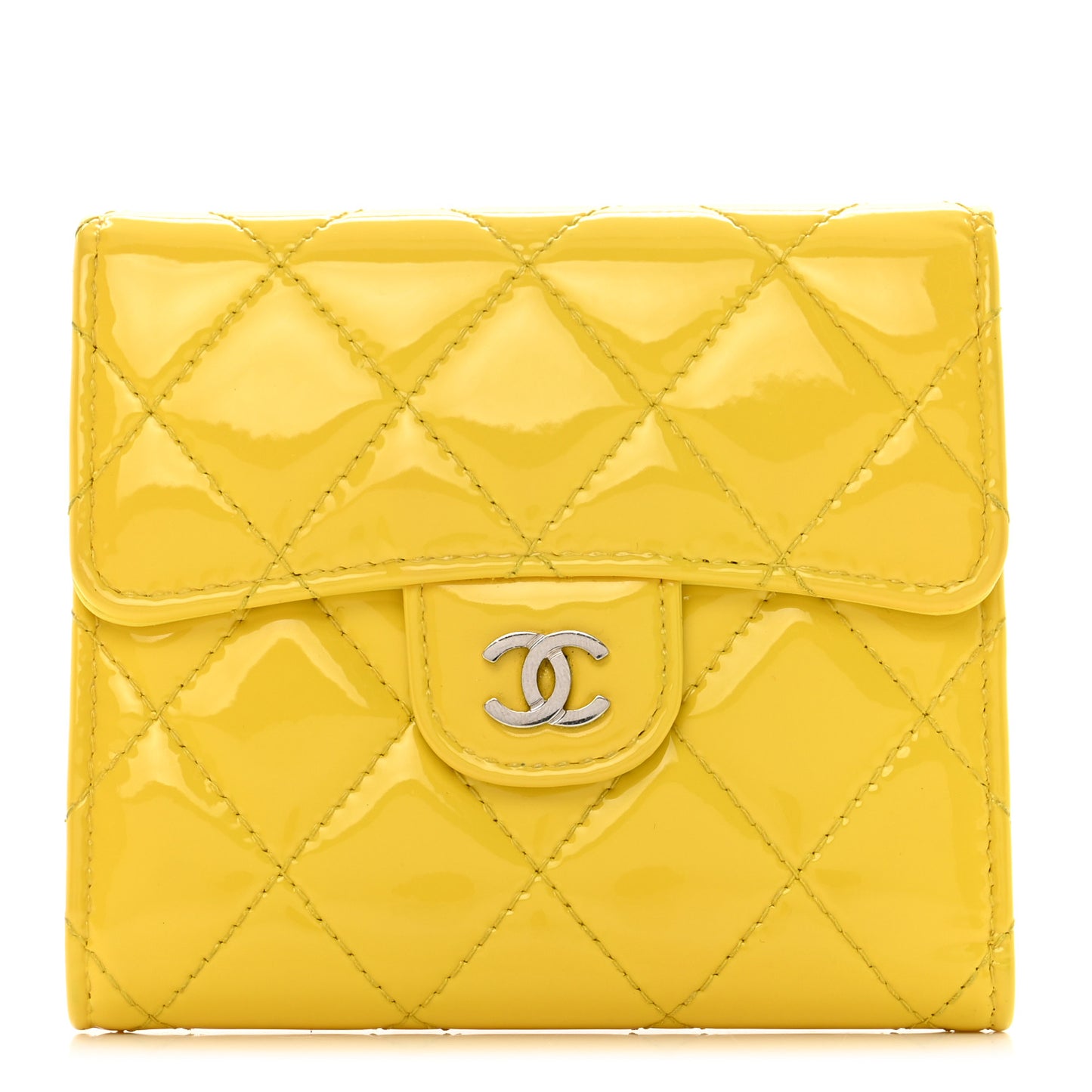 Patent Quilted Compact Flap Wallet Yellow