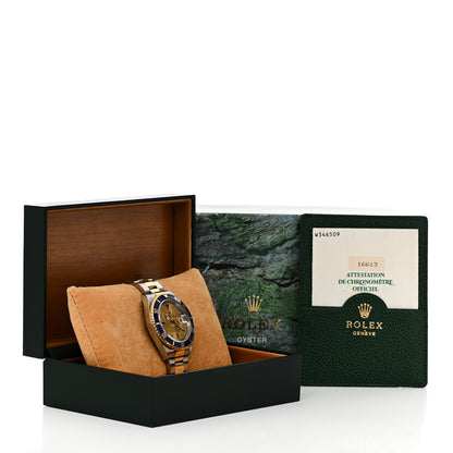 Rolex Stainless Steel 18K Yellow Gold Diamond Blue Sapphire 40mm Submariner Date Watch Champagne 16613 5 of 5