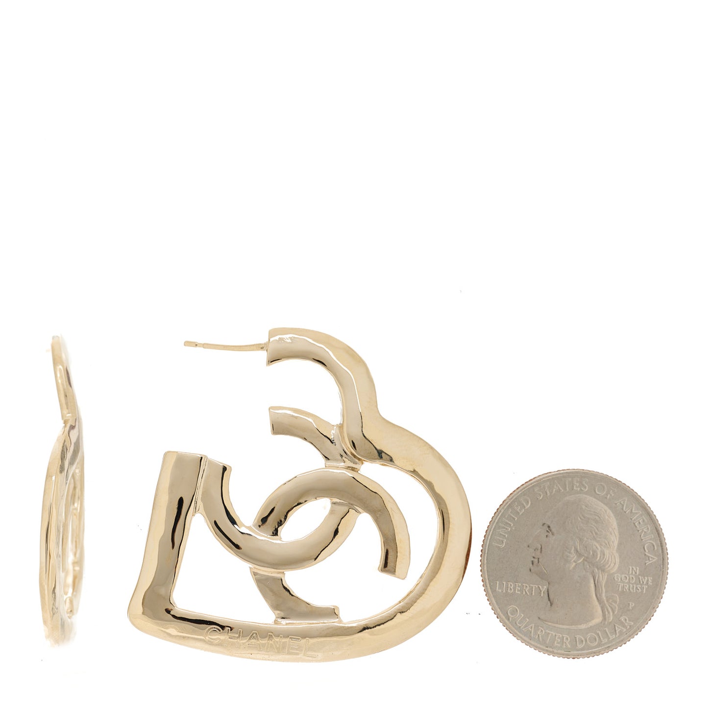 Metal CC Heart Coco In Love Hoop Earrings Gold