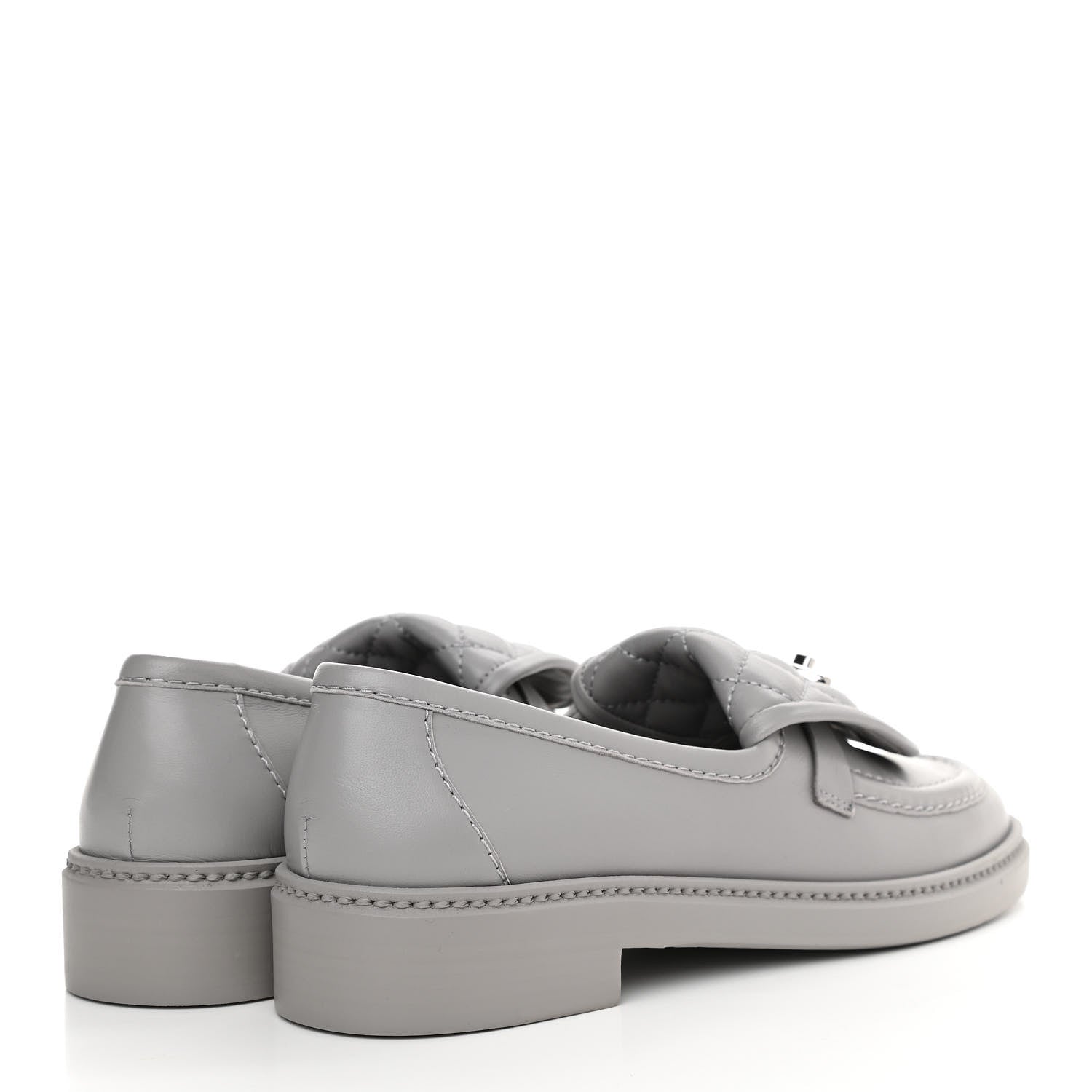 Chanel Lambskin Quilted CC Turnlock Loafers 37 Grey 4 of 9