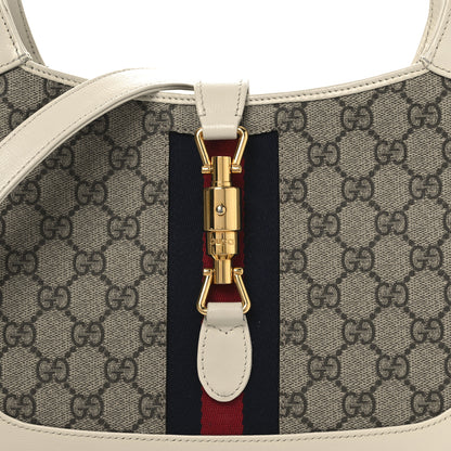 Gucci GG Supreme Monogram Azalea Calfskin Web Small Jackie 1961 Hobo Beige Ebony Mystic White 8 of 14