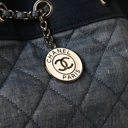Chanel Denim Medallion Quilted Drawstring Bag Blue 13 of 14