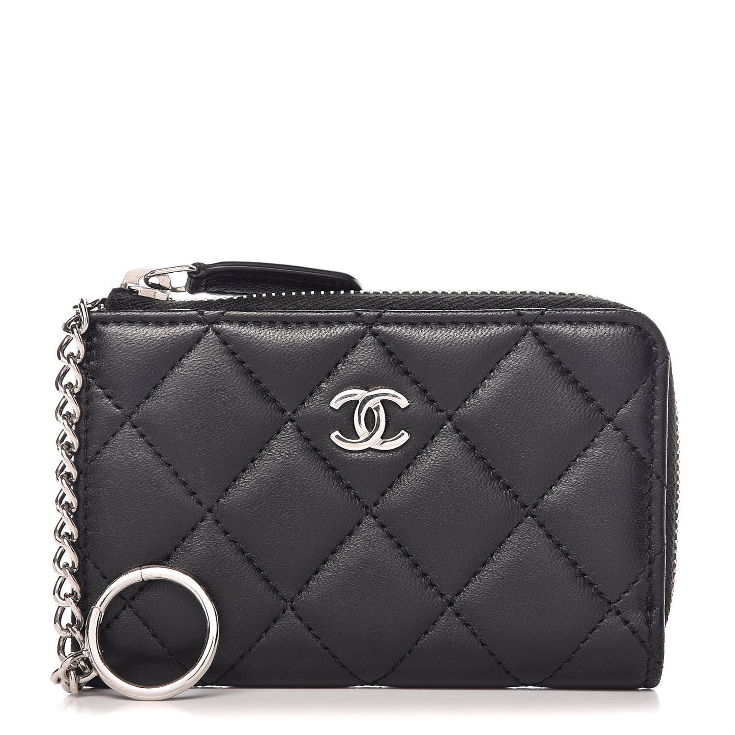 Lambskin Quilted Key Holder Case Black