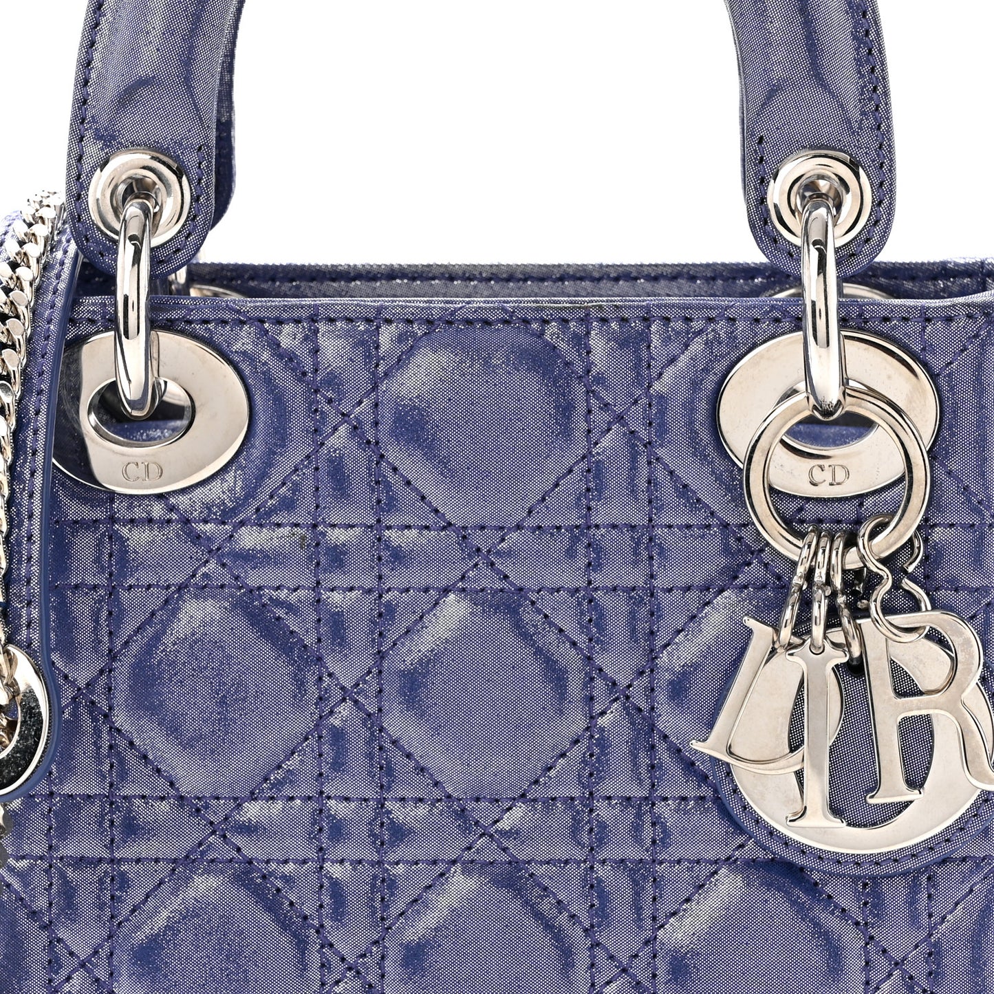 Metallic Lambskin Cannage Mini Lady Dior Dew Bleu