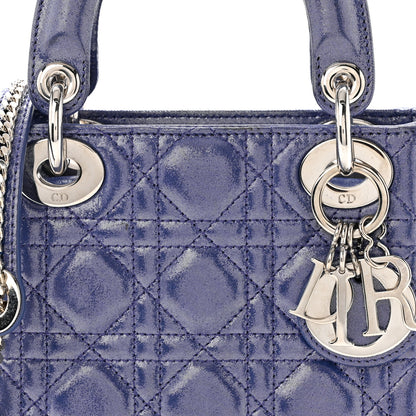 Christian Dior Metallic Lambskin Cannage Mini Lady Dior Dew Bleu 8 of 10