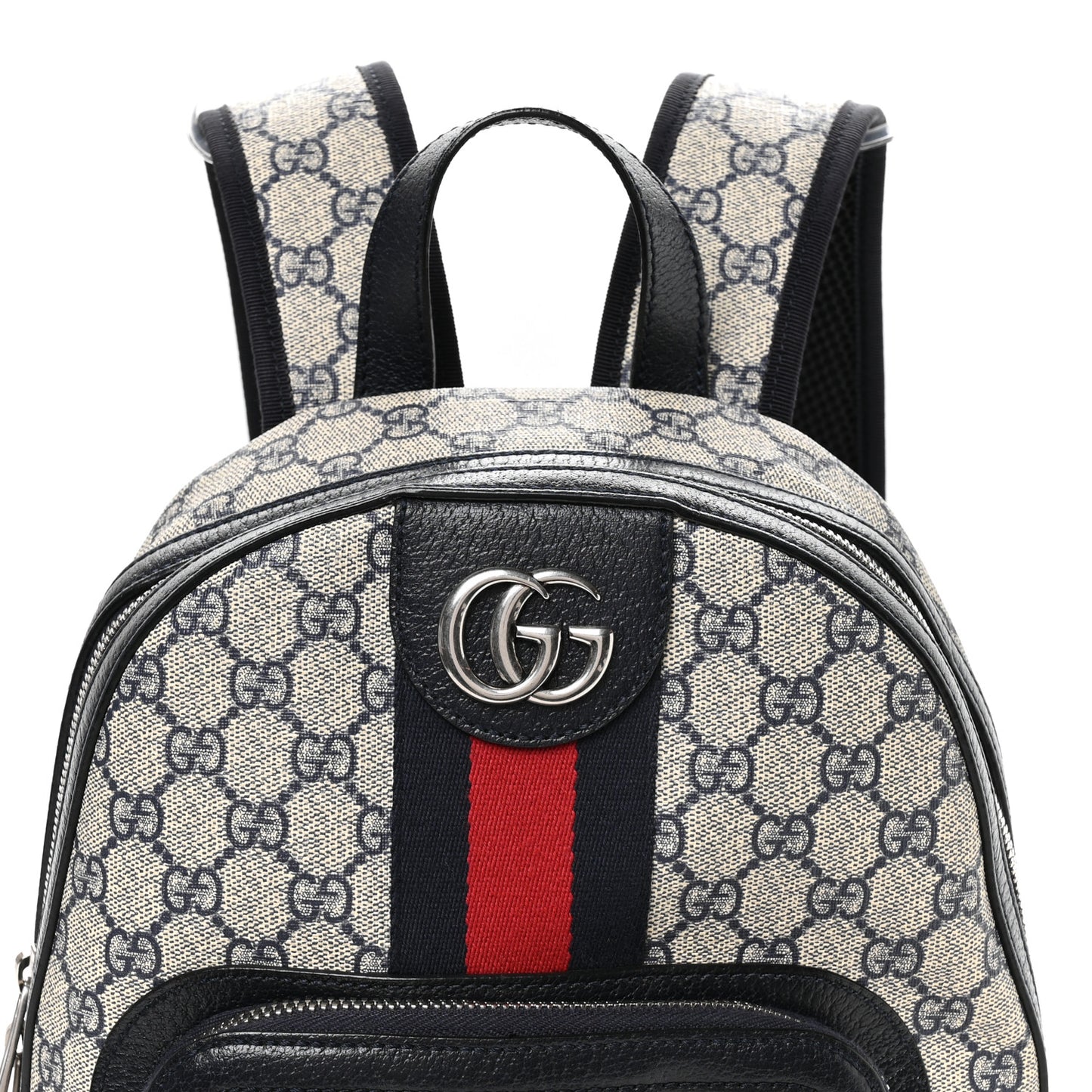 GG Supreme Monogram Textured Dollar Calfskin Web Small Ophidia Day Backpack Beige Blue Black