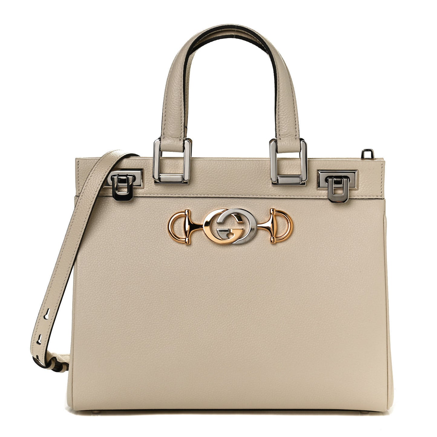 Grainy Calfskin Small Zumi Top Handle Bag Mystic White