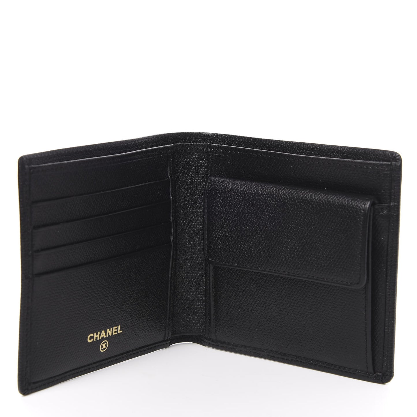 Grained Calfskin CC Button Bi-Fold Wallet Black
