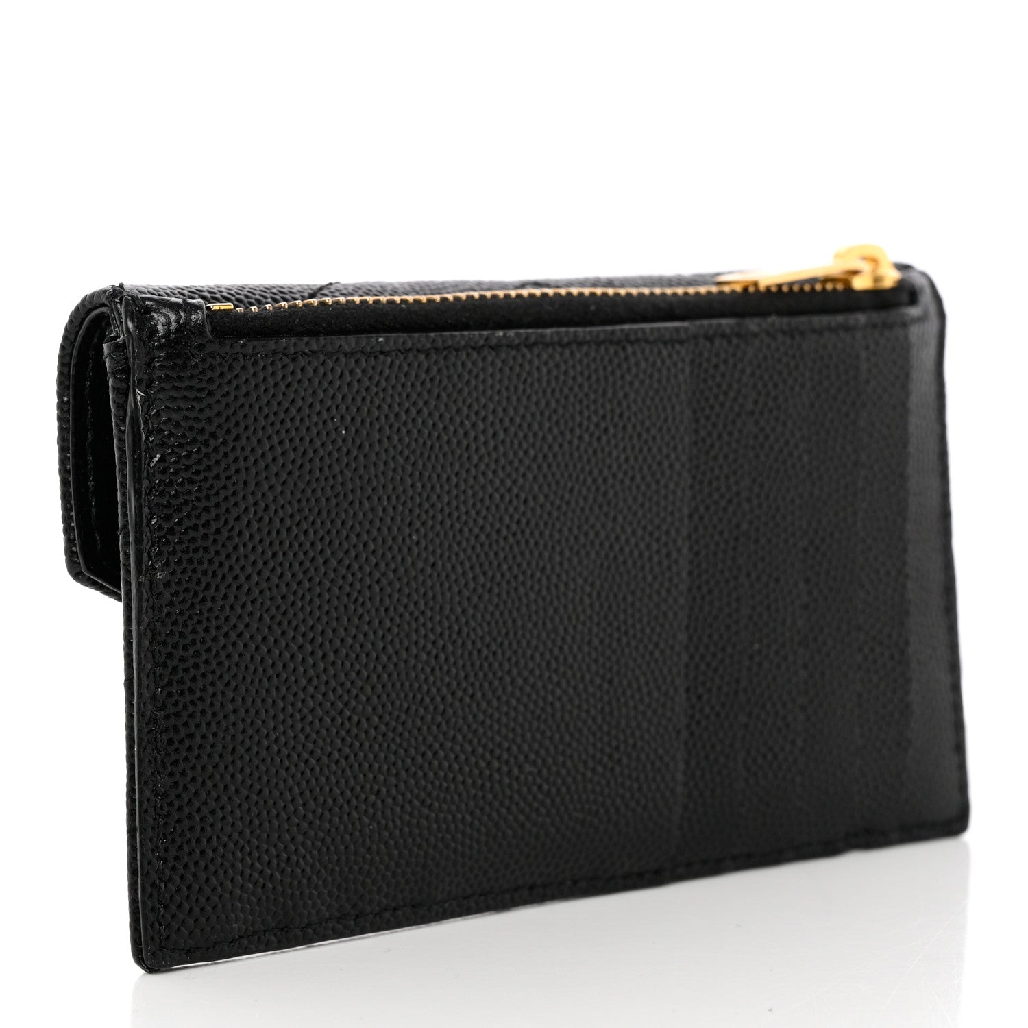 Saint Laurent Grain De Poudre Matelasse Chevron Monogram Compact Wallet Black 3 of 9
