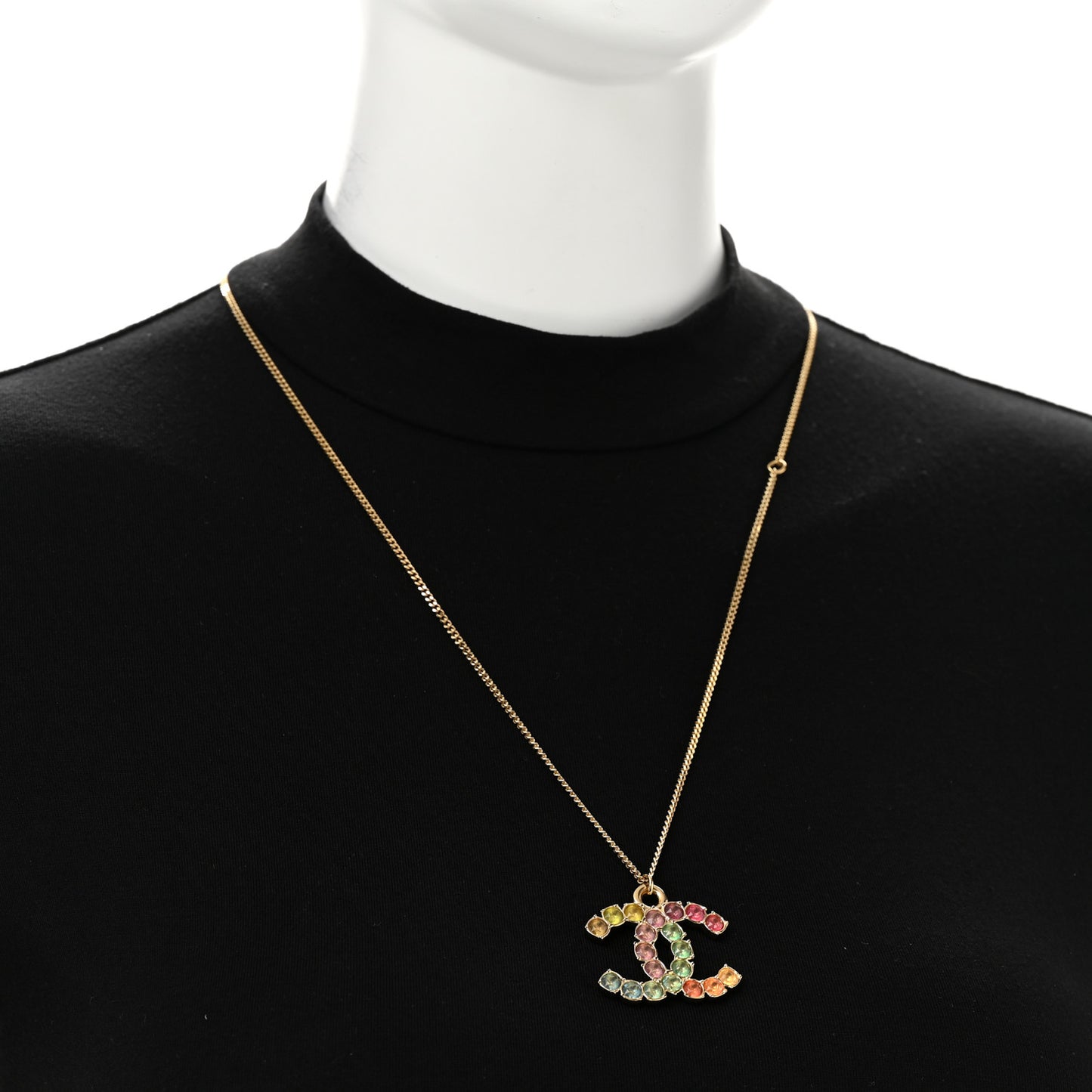 Crystal CC Pendant Necklace Gold Multicolor