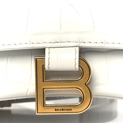 Balenciaga Calfskin Crocodile Embossed Small Hourglass Top Handle Bag White 7 of 9