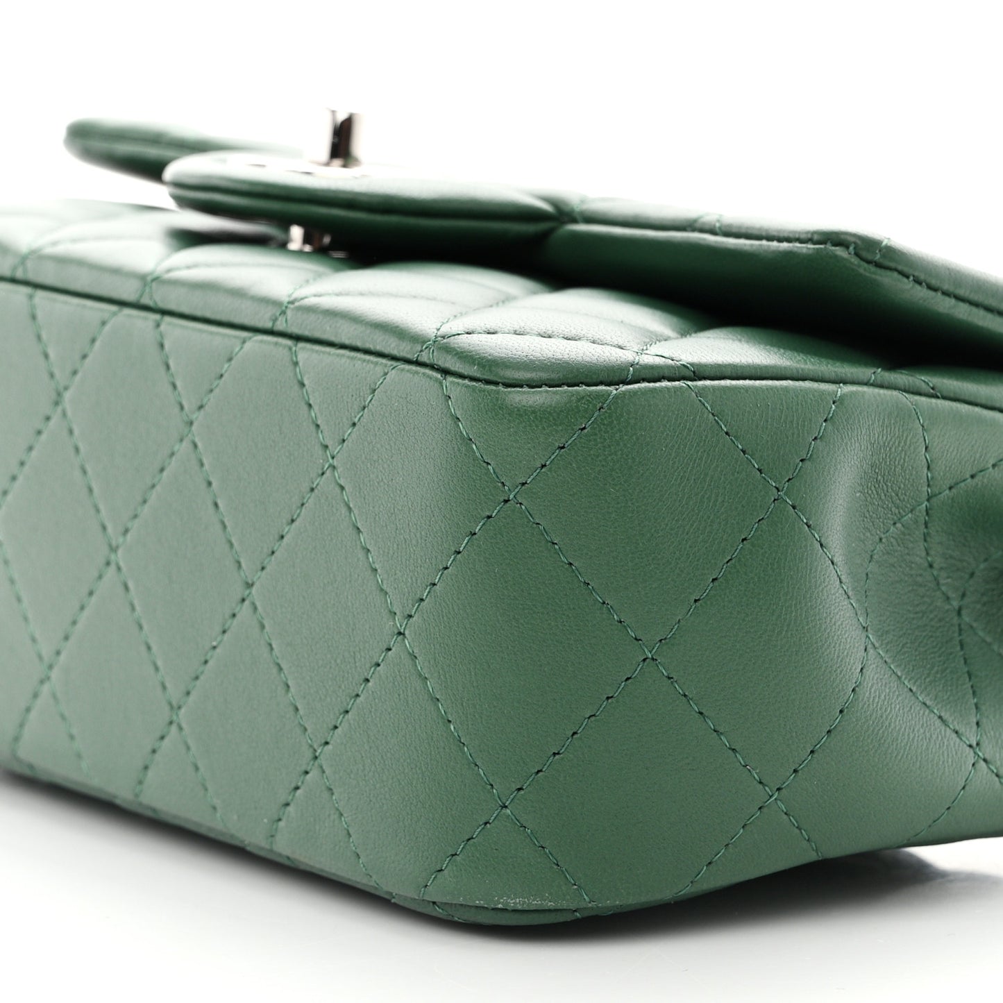 Lambskin Quilted Mini Rectangular Flap Dark Green