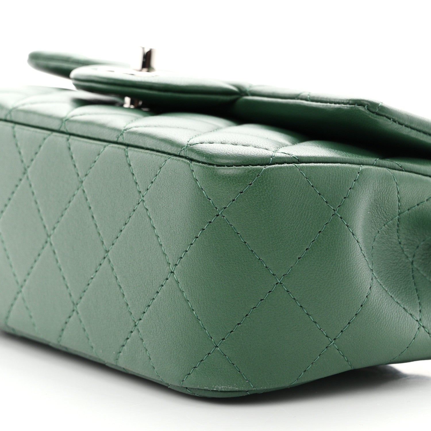 Chanel Lambskin Quilted Mini Rectangular Flap Dark Green 10 of 12