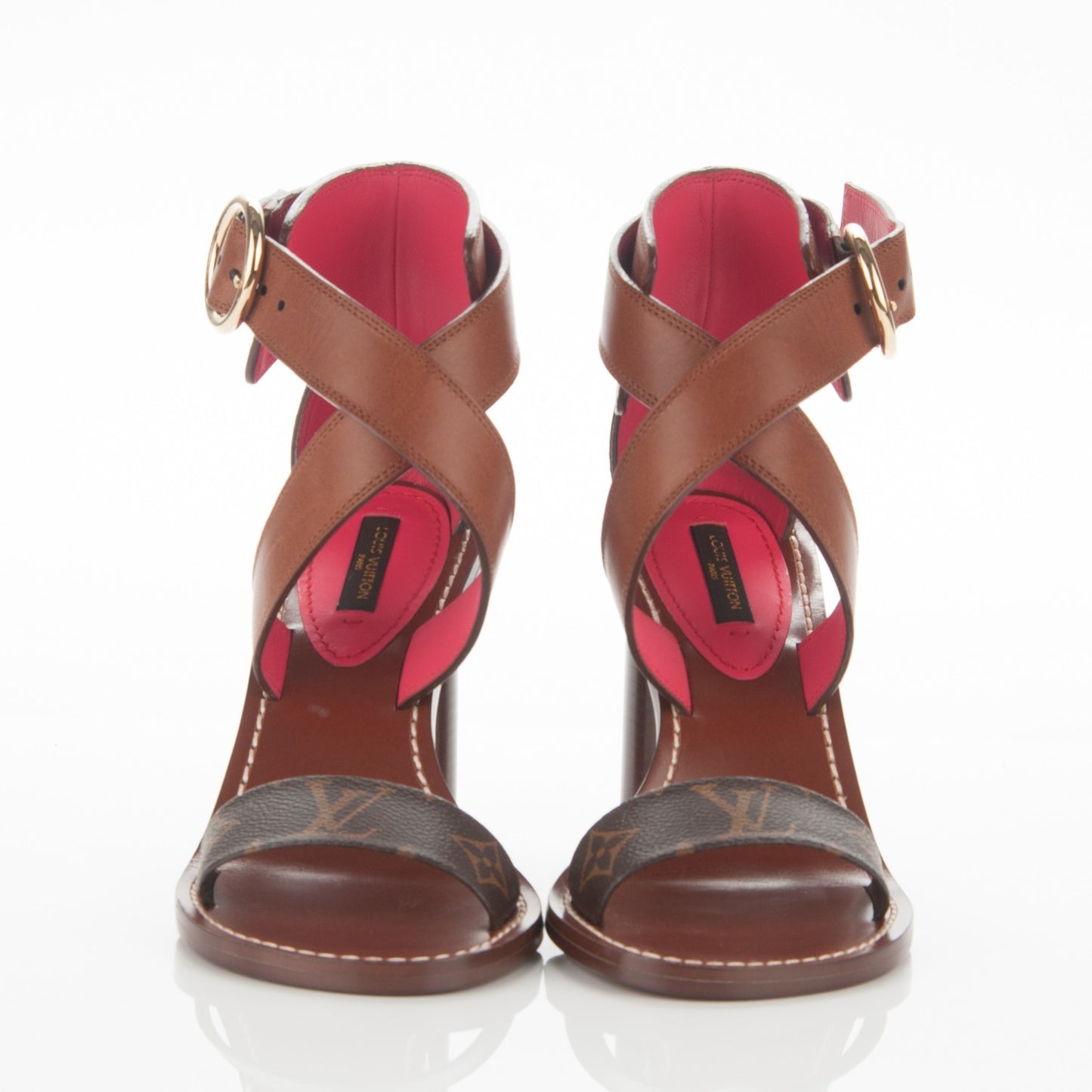 Calfskin Monogram Ocean Drive Heeled Sandals 37 Cognac