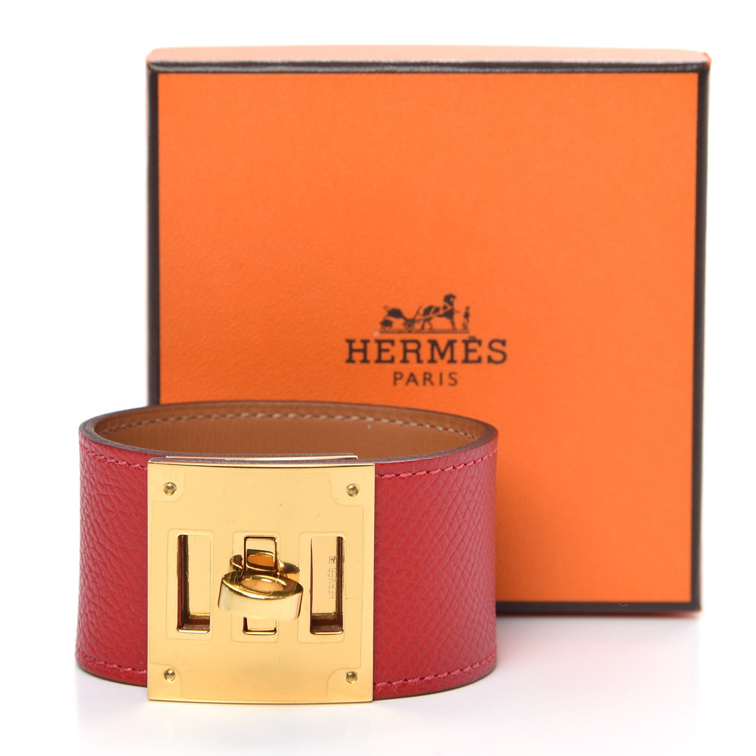 Hermes Epsom Kelly Dog Bracelet Rouge Casaque 6 of 6
