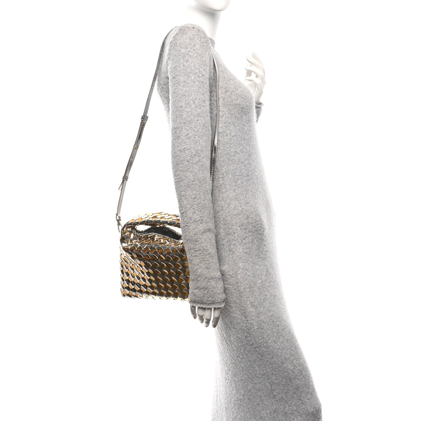 Metallic Lambskin Intrecciato Mini Hop Silver Gold