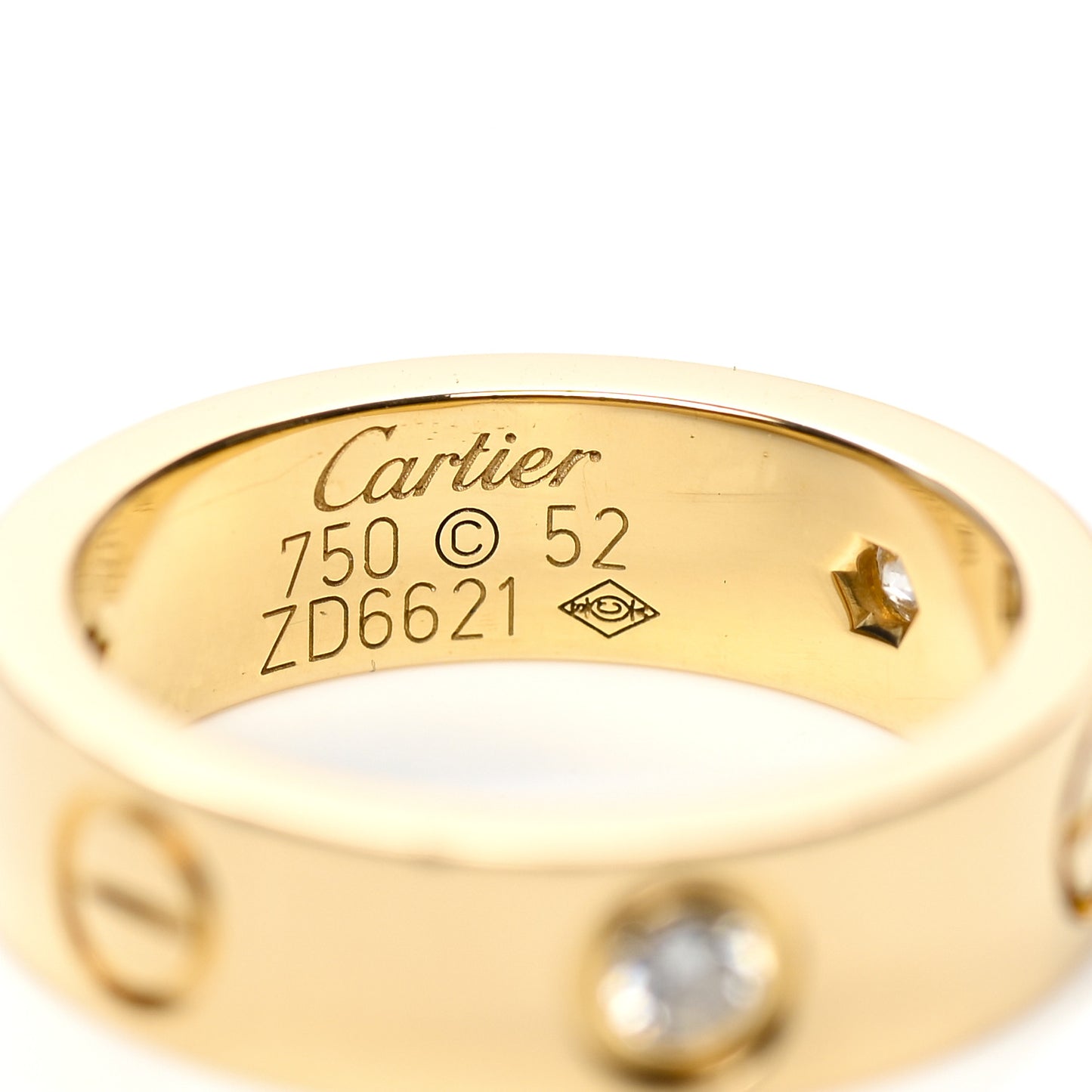 18K Yellow Gold 3 Diamond 5.5mm LOVE Ring 52 6