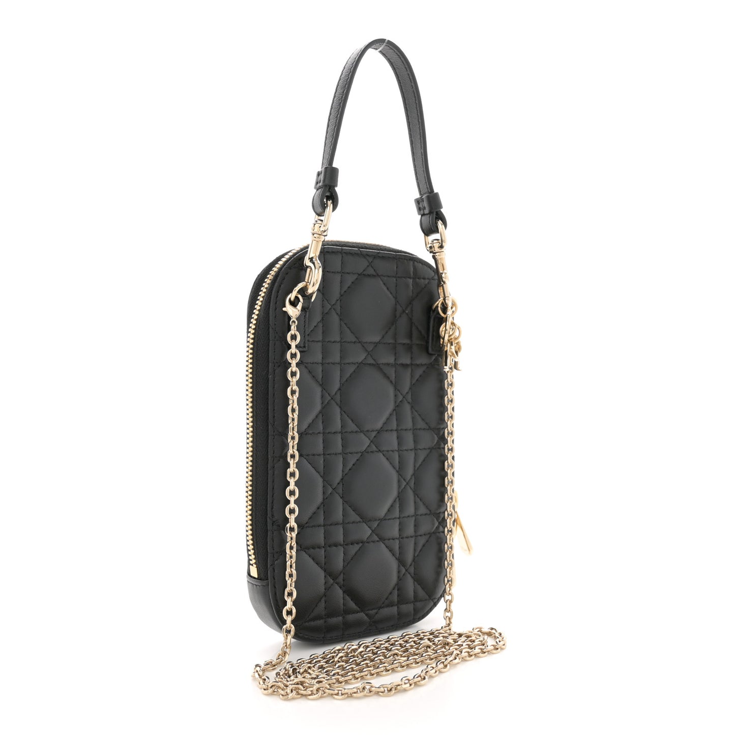 Lambskin Cannage Lady Dior Phone Holder Black