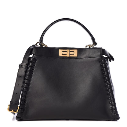 Fendi Vitello Seta Lace Up Medium Peekaboo Iconic Satchel Black 1 of 11