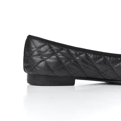 Chanel Aged Calfskin Quilted CC Cap Toe Ballerina Flats 39.5 Black 16 of 21