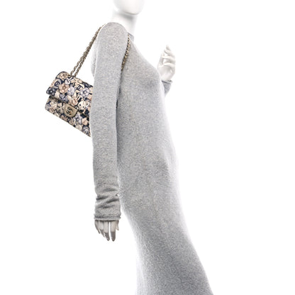 Chanel Nylon Quilted Medium Cat Emoticon Double Flap Navy Grey Ecru 2 of 10