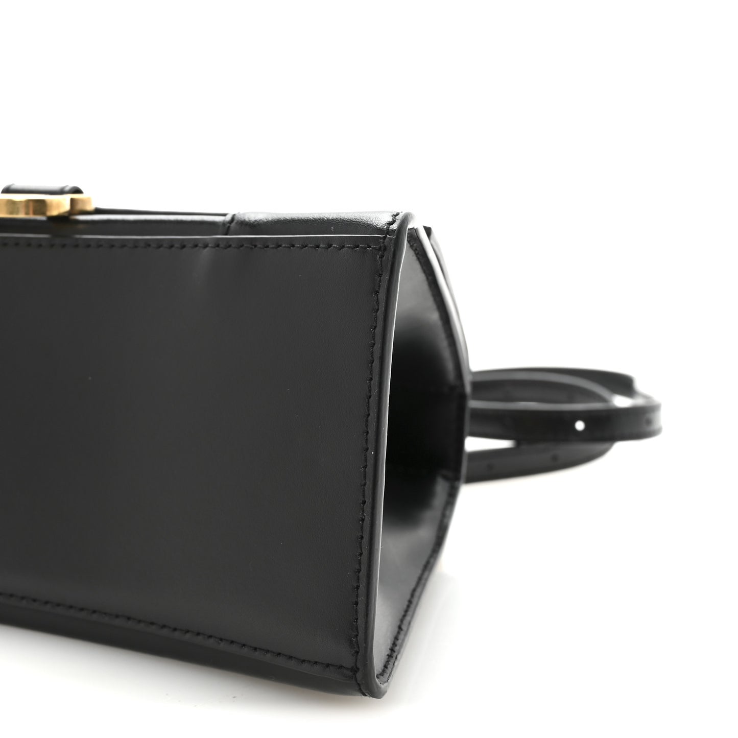 Shiny Box Calfskin Small Hourglass Top Handle Bag Black