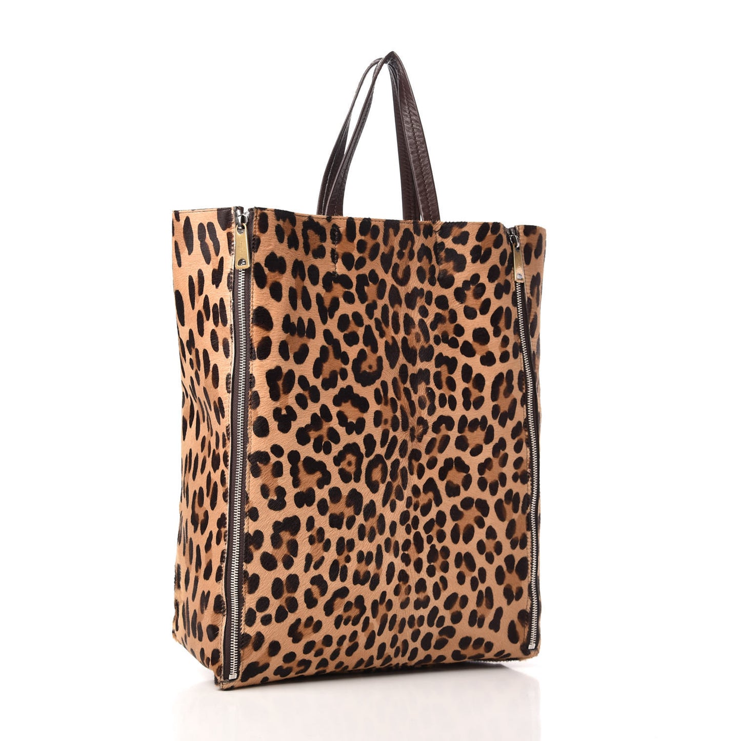 Calf Hair Leopard Print Vertical Zip Gusset Cabas