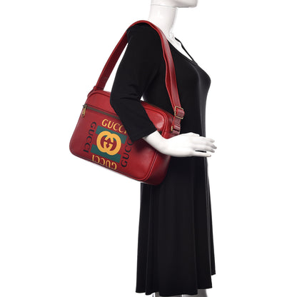 Gucci Pebbled Calfskin Logo Messenger Bag Hibiscus Red 2 of 10
