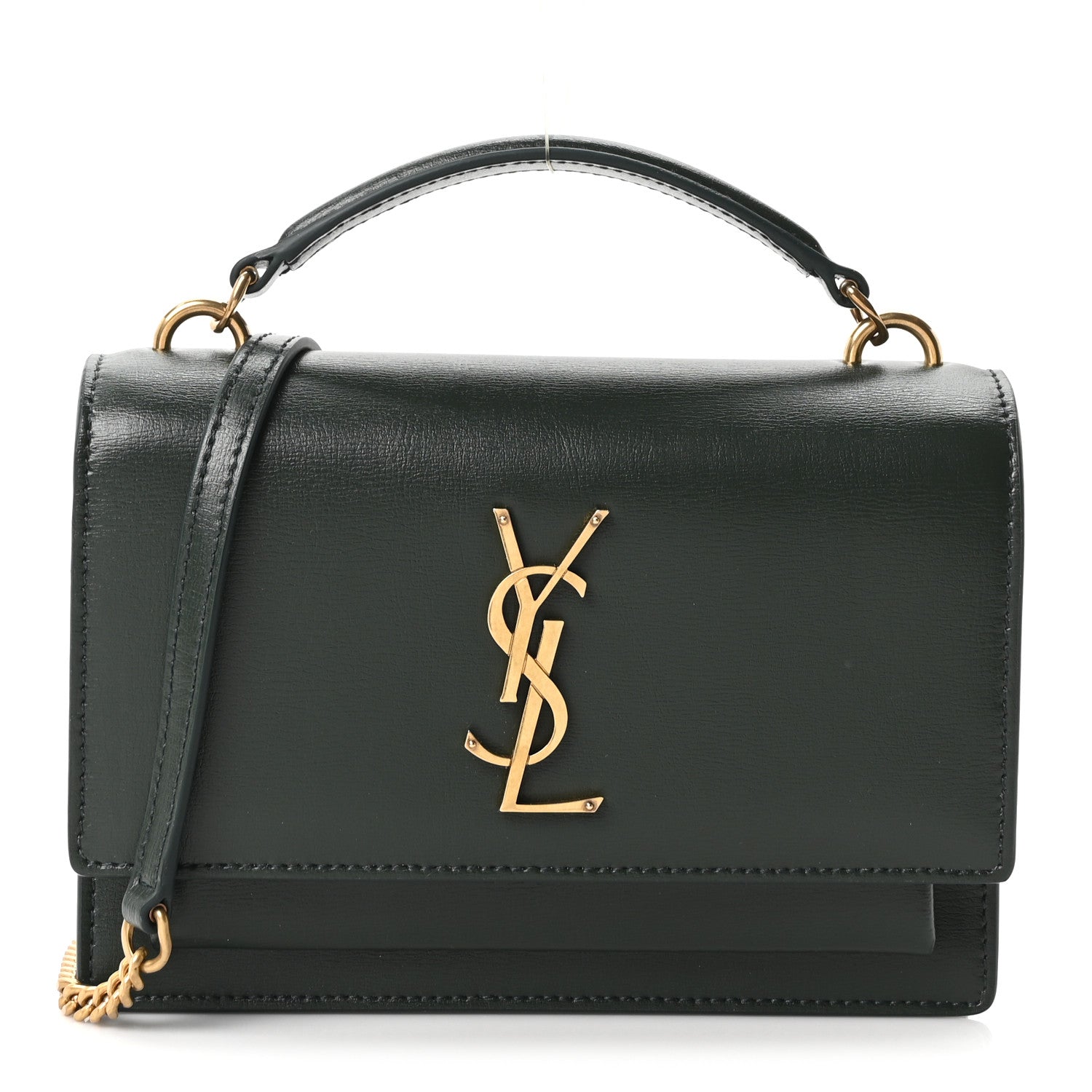 Saint Laurent Calfskin Monogram Sunset Chain Wallet New Vert Fonce 1 of 10