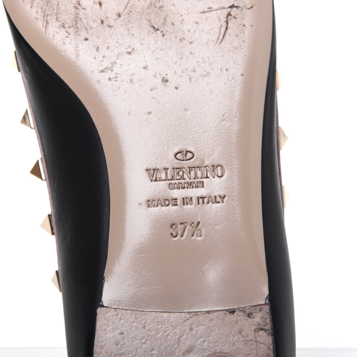 Valentino Garavani Calfskin Nappa Rockstud Ballerina Flats 37.5 Black Poudre 6 of 12