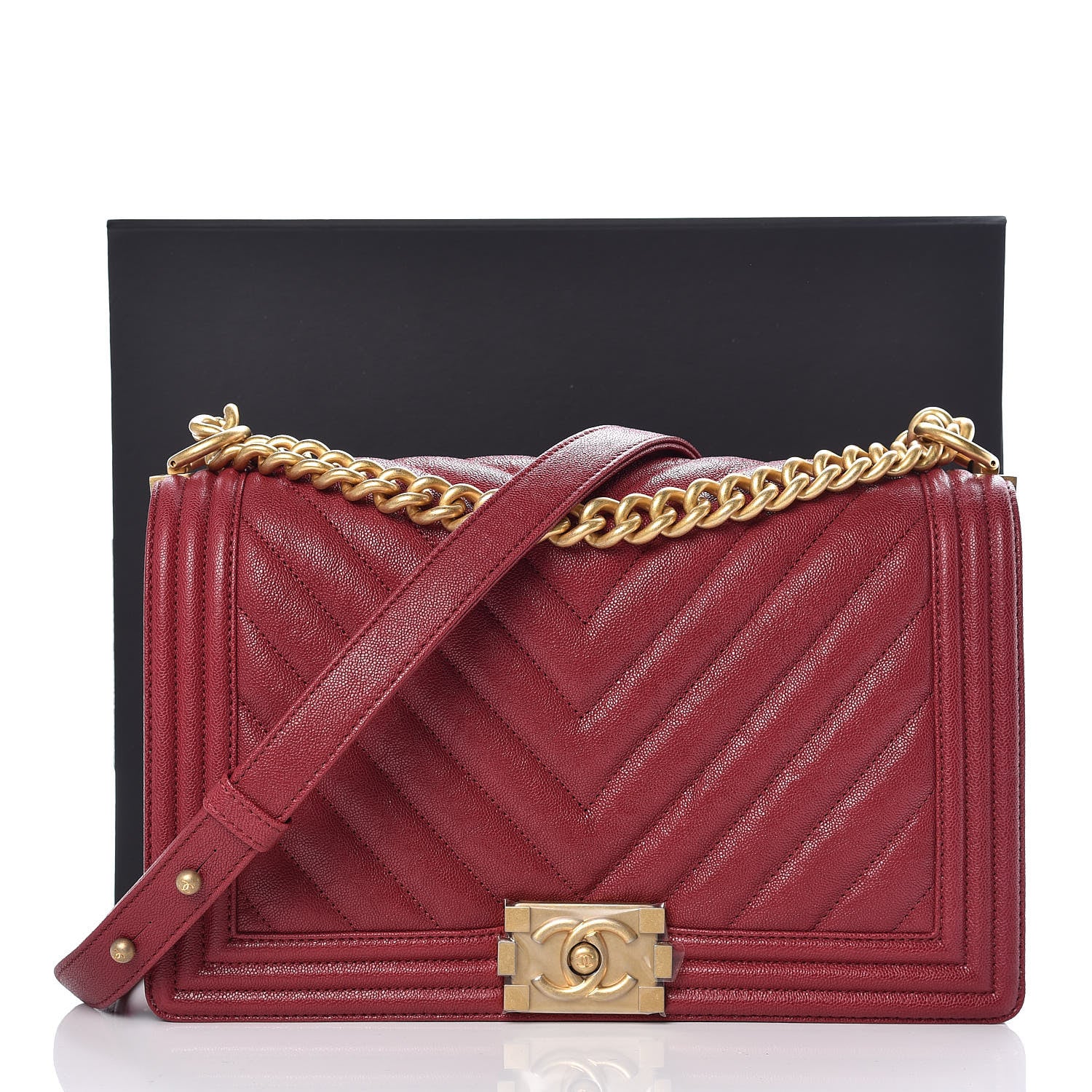 Chanel Caviar Chevron Quilted New Medium Boy Flap Red 10 of 10