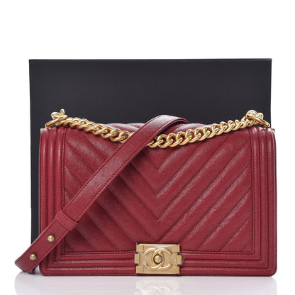 Chanel Caviar Chevron Quilted New Medium Boy Flap Red 10 of 10