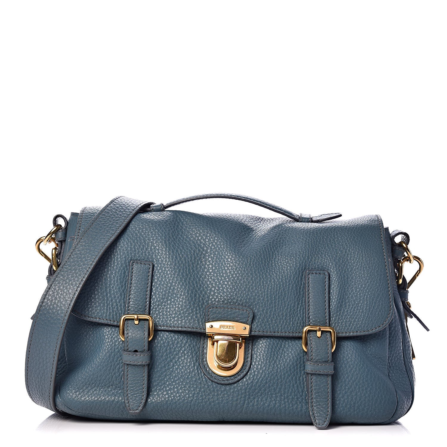 Prada Vitello Daino Push Lock Messenger Bag Marine 1 of 18