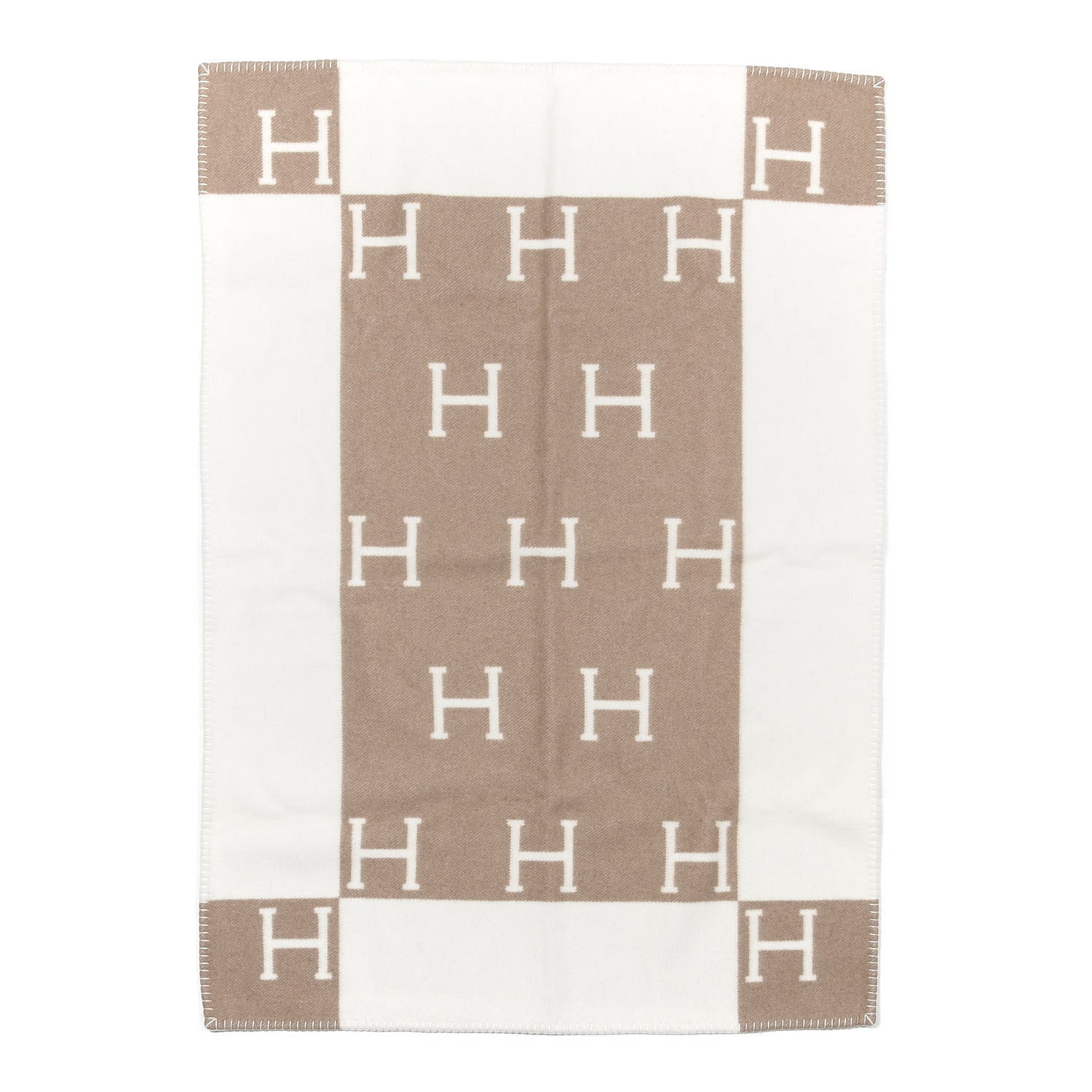 Hermes Wool Cashmere Avalon Baby Blanket Noisette Moyen White 2 of 5