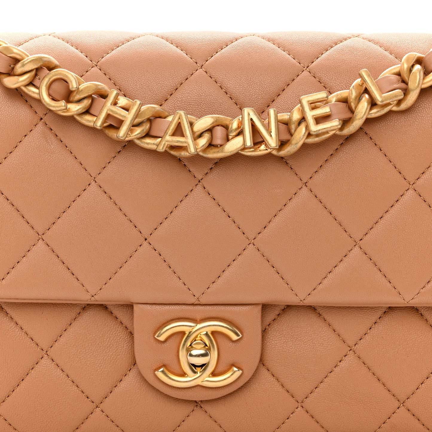 Lambskin Quilted Chaine Lettre Flap Brown