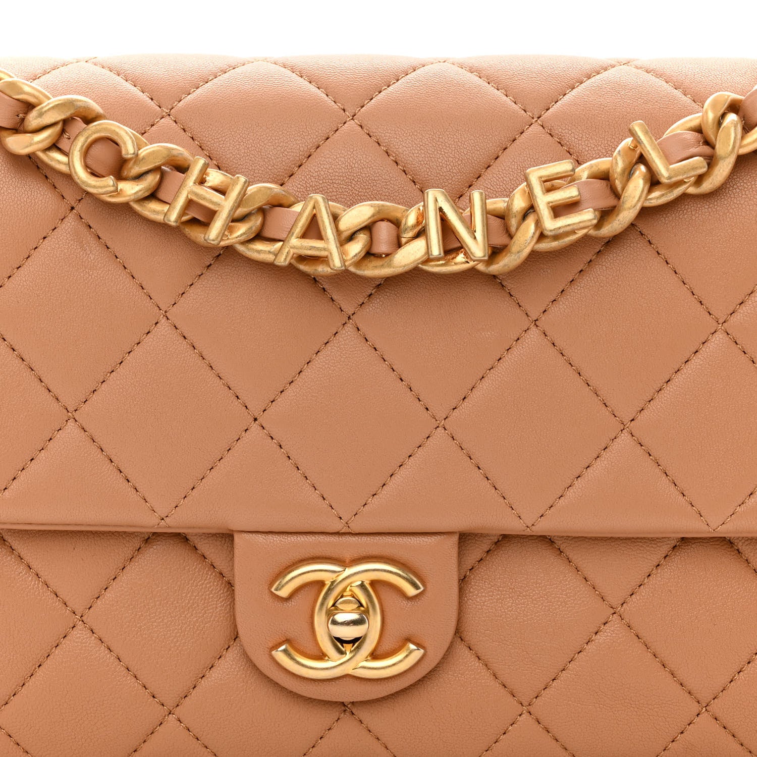 Chanel Lambskin Quilted Chaine Lettre Flap Brown 8 of 10